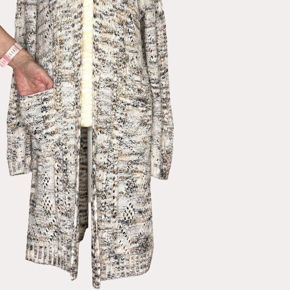 Knox Rose Long Cardigan Sweater Open Front Marled Beige M bv - Picture 4 of 8